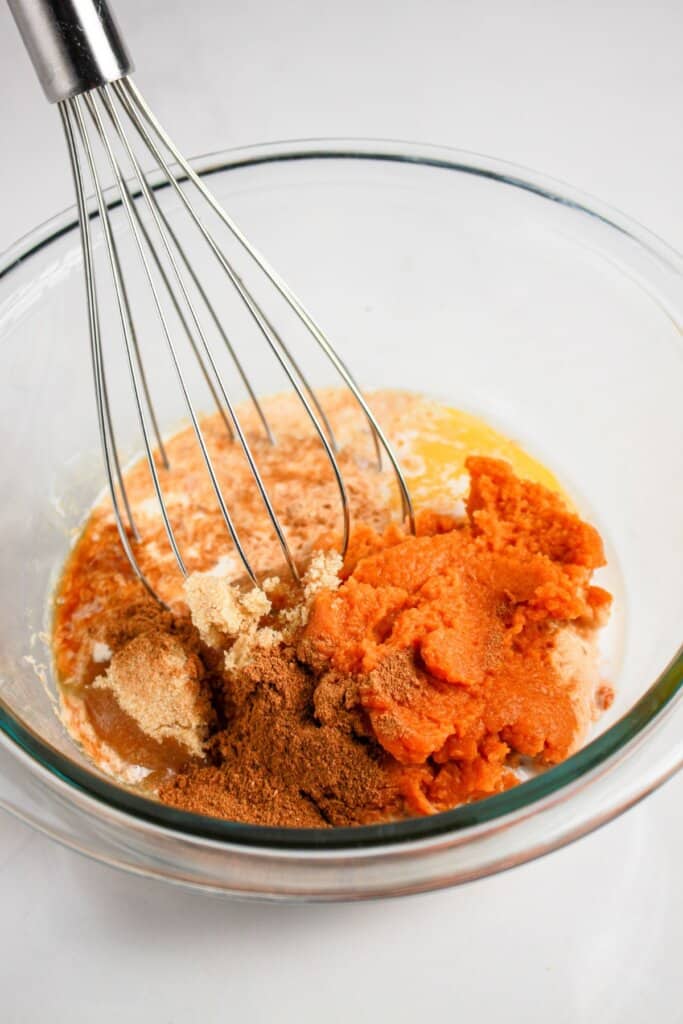 Filling being mixed in a glass bowl.