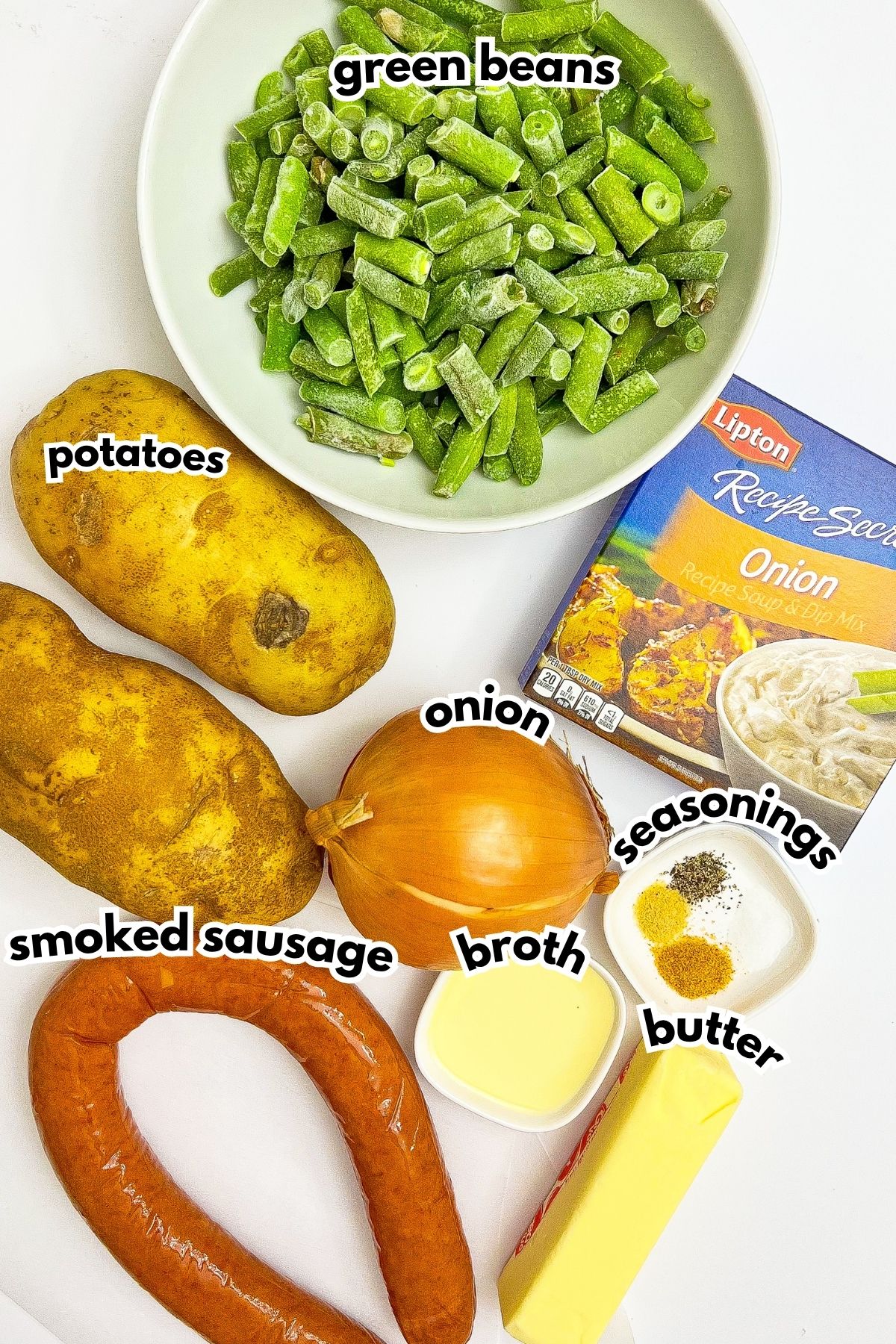 Bowls of ingredients labelled with text on the counter.