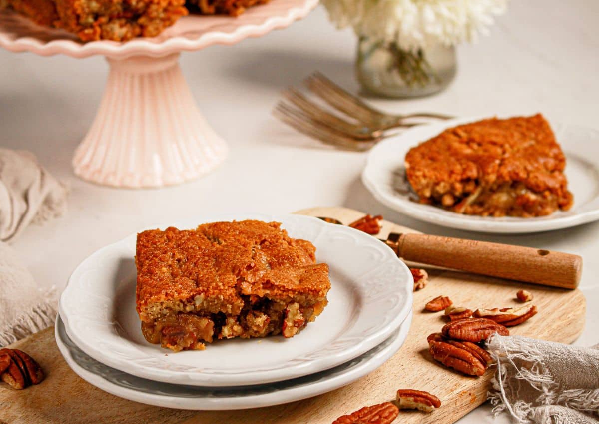 Slice of sweet alabama pecan bread on a plate.