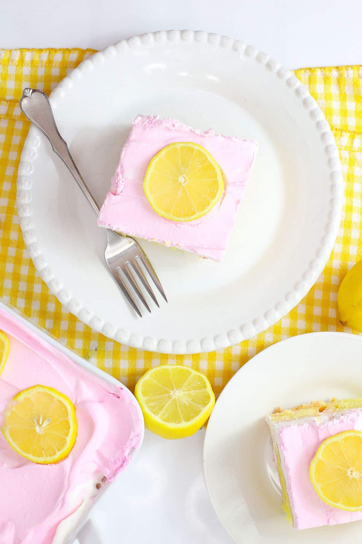 Slice of cake on a plate.