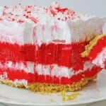 Slice of candy cane lush on a plate.