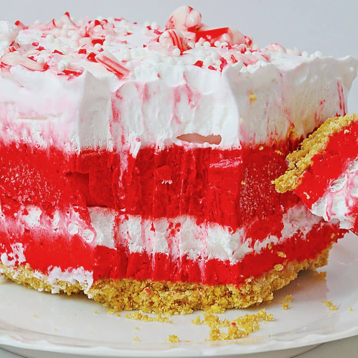 Slice of candy cane lush on a plate.