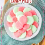 Plate of cream cheese candy melts on a table.