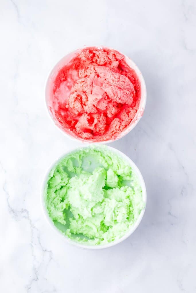 Bowls of dough being mixed.
