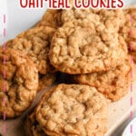 Maple oatmeal cookies on a wooden cutting board.