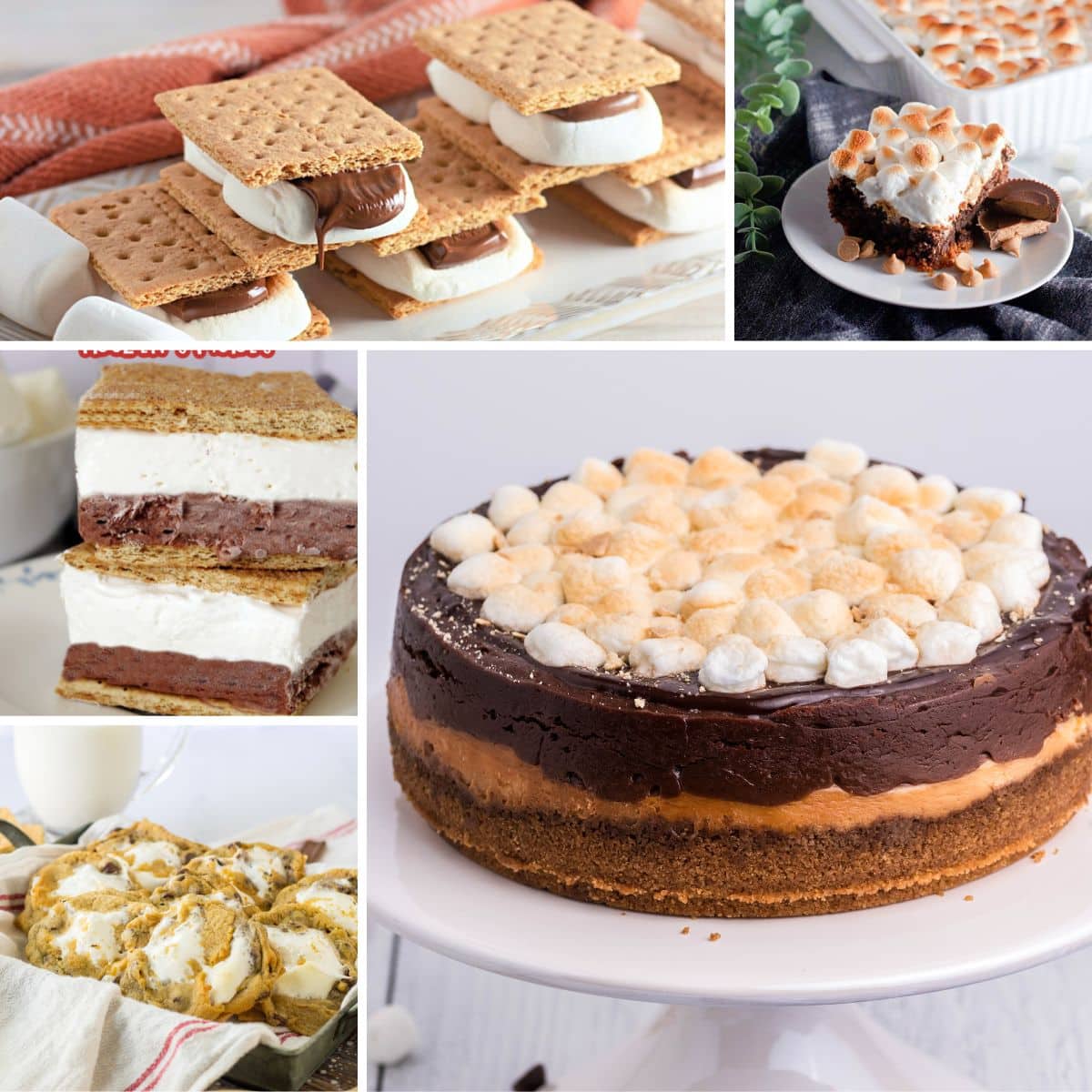 Collage of smores desserts.