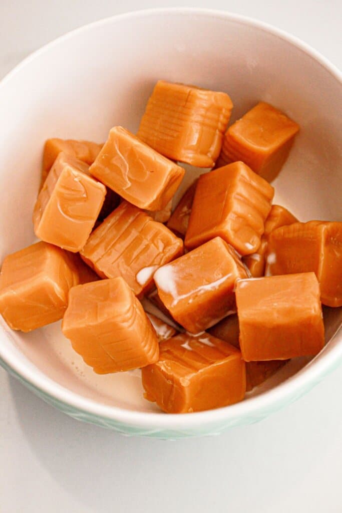 Caramel being melted in a bowl.