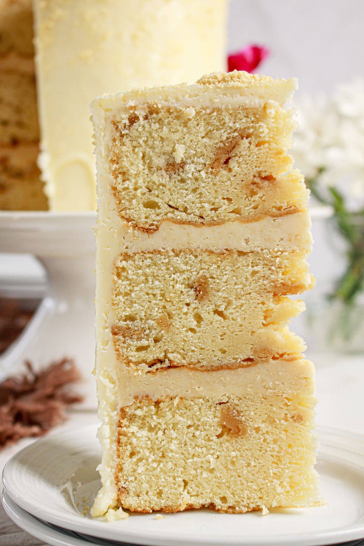 Slice of Golden Oreo Cake on a plate.