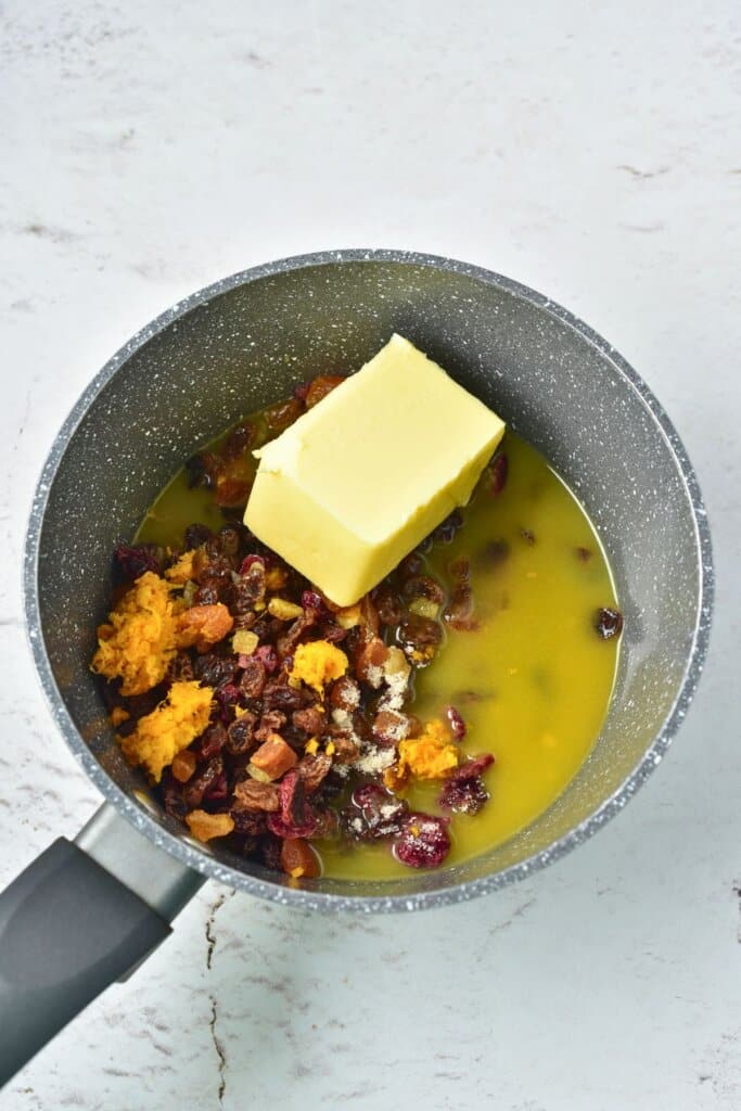 Butter and dried fried in a saucepan.