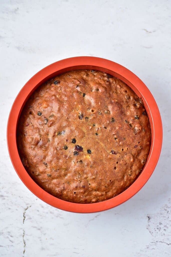 Cake in a baking dish.