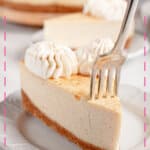 Slice of rumchata cheesecake on a plate.