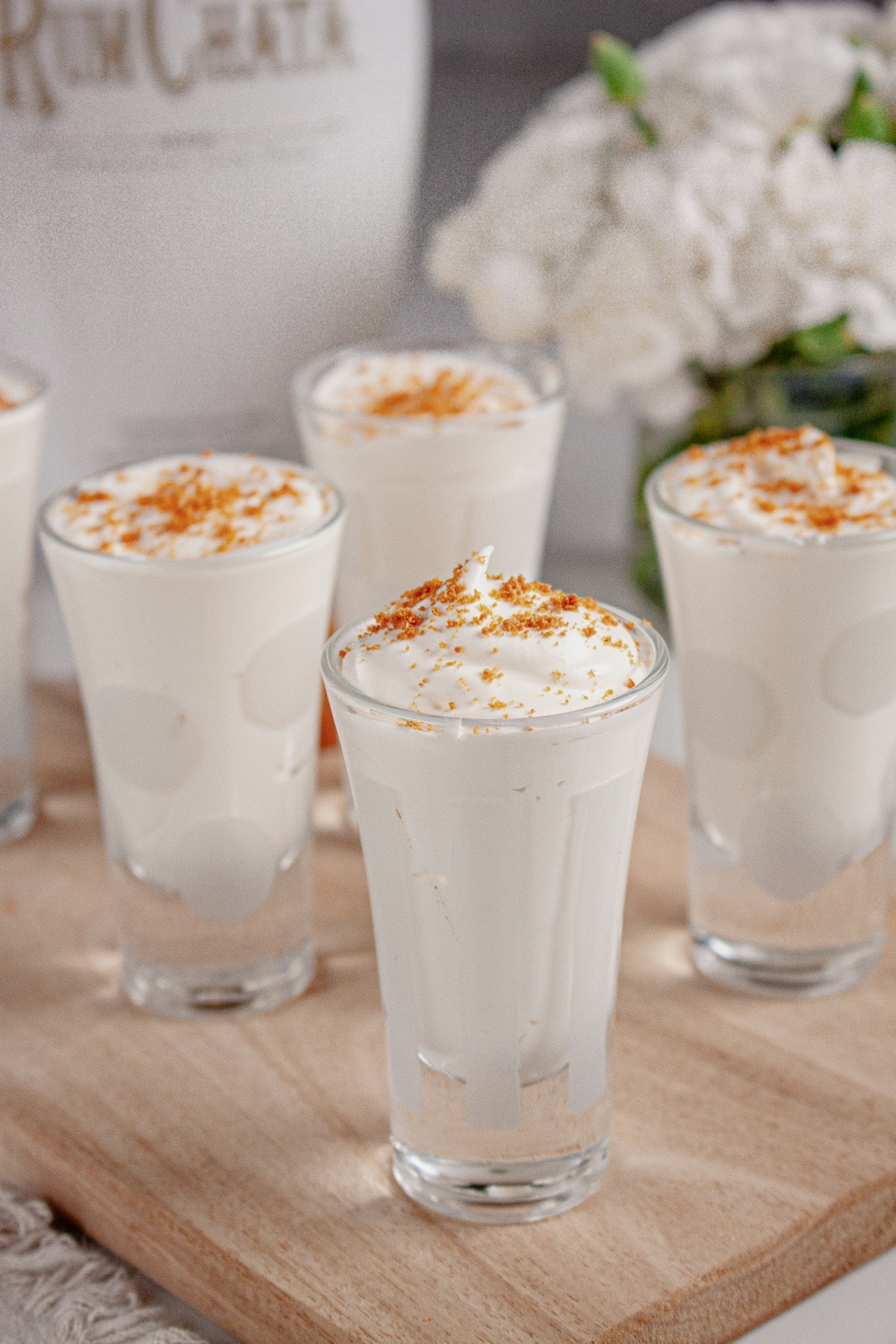 Rumchata pudding shots in glasses.