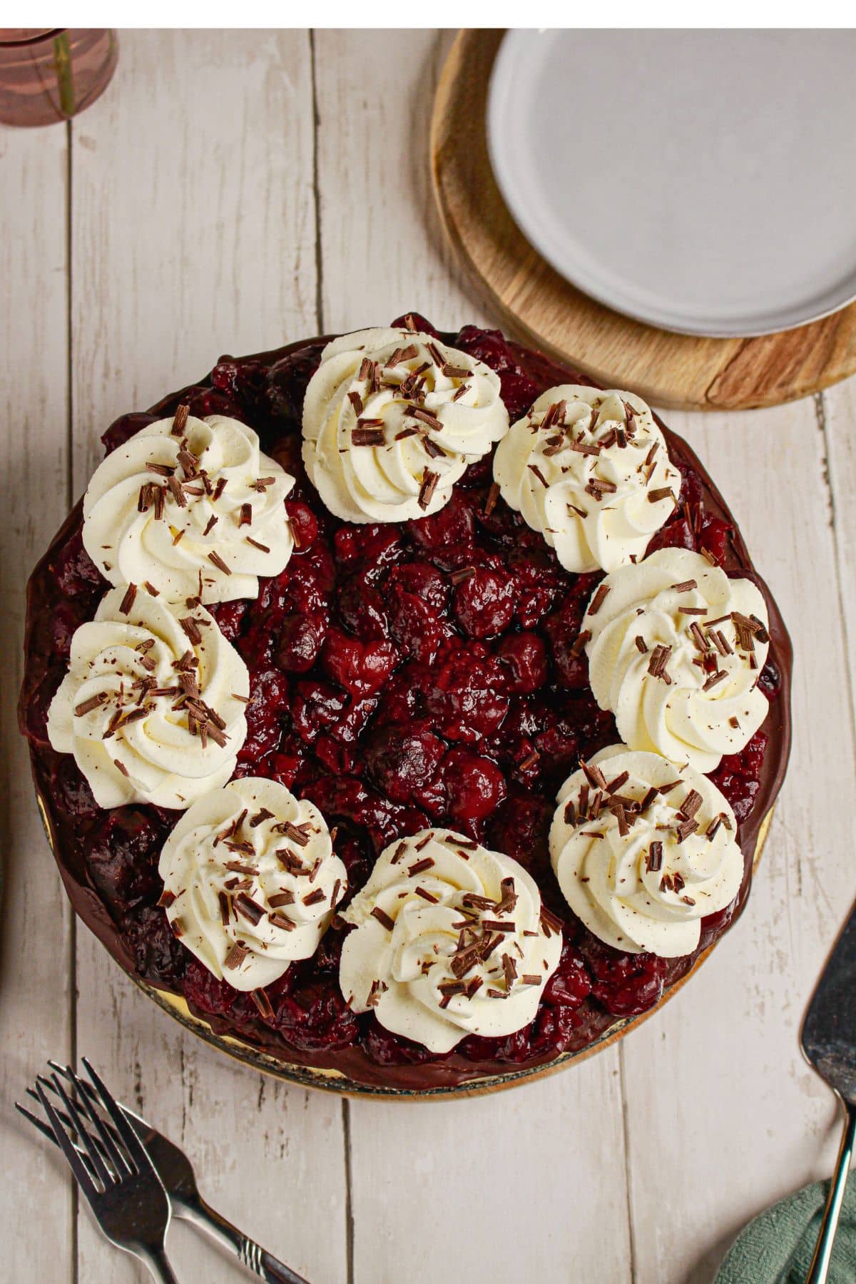 Finished cheesecake on a table.