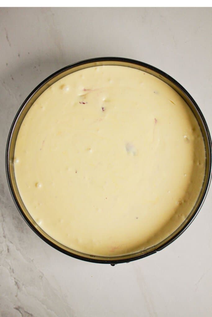 Batter in a springform pan ready for the oven.