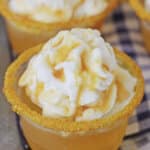 Butterbeer shots on a metal baking sheet.