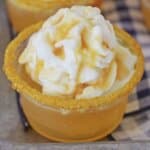 Butterbeer shots on a metal baking sheet.