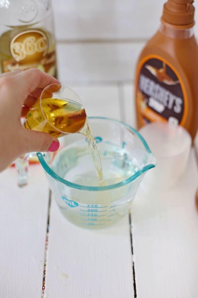 Gelatin blooming in a glass measuring cup.