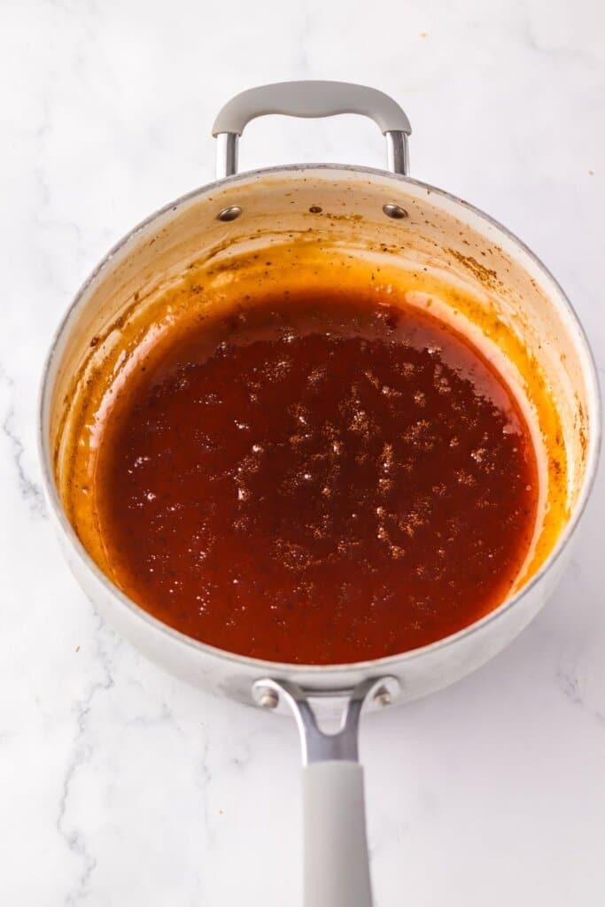BBQ sauce in a saucepan.
