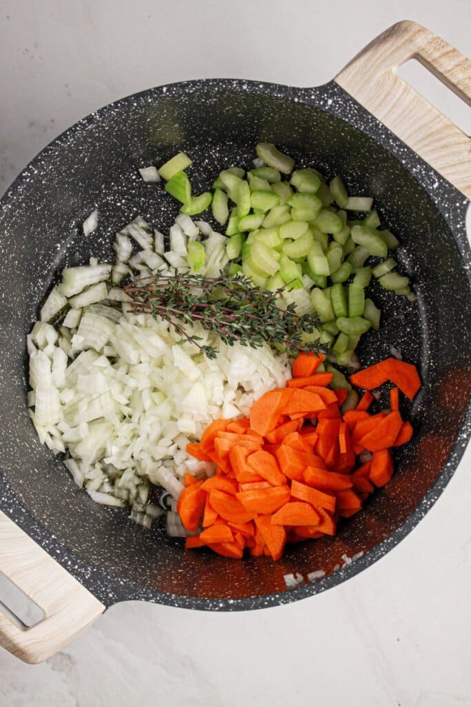 A bowl of chopped vegetables.