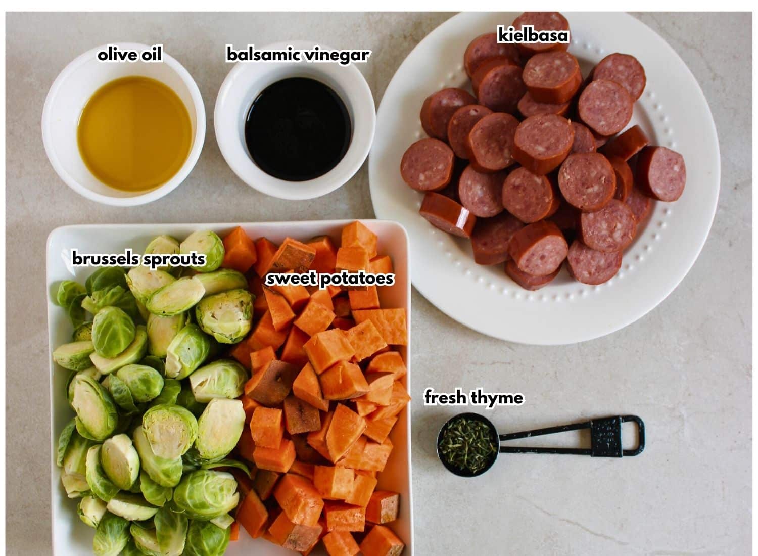 Bowls of ingredients on a counter ready to cook.