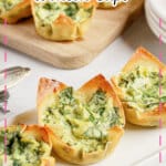 Spinach Artichoke Wonton Cups on a platter.