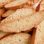 Slices of almond biscotti on a plate.