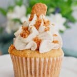 Biscoff cupcake on a table.