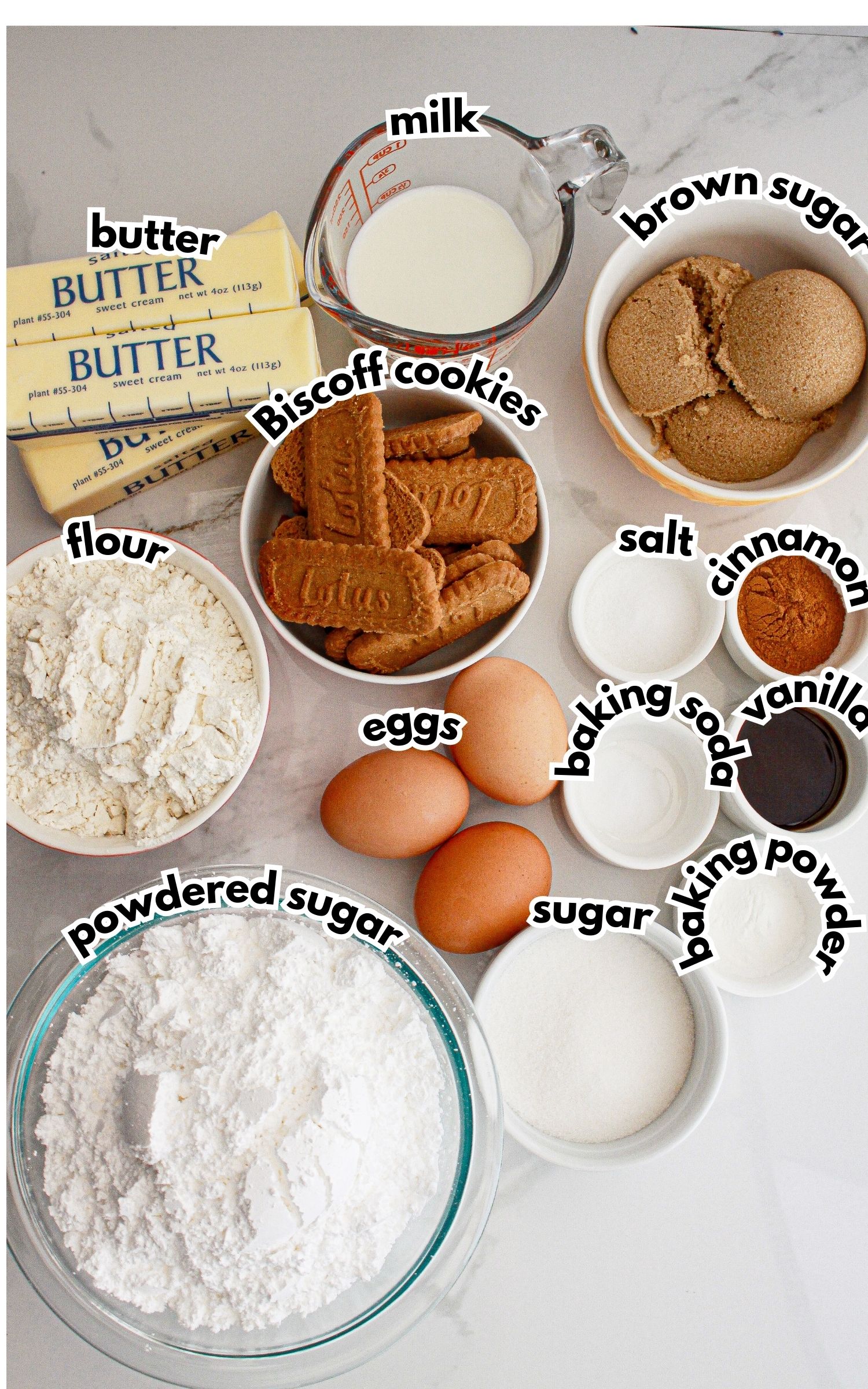 Bowls of ingredients on a counter ready to cook.