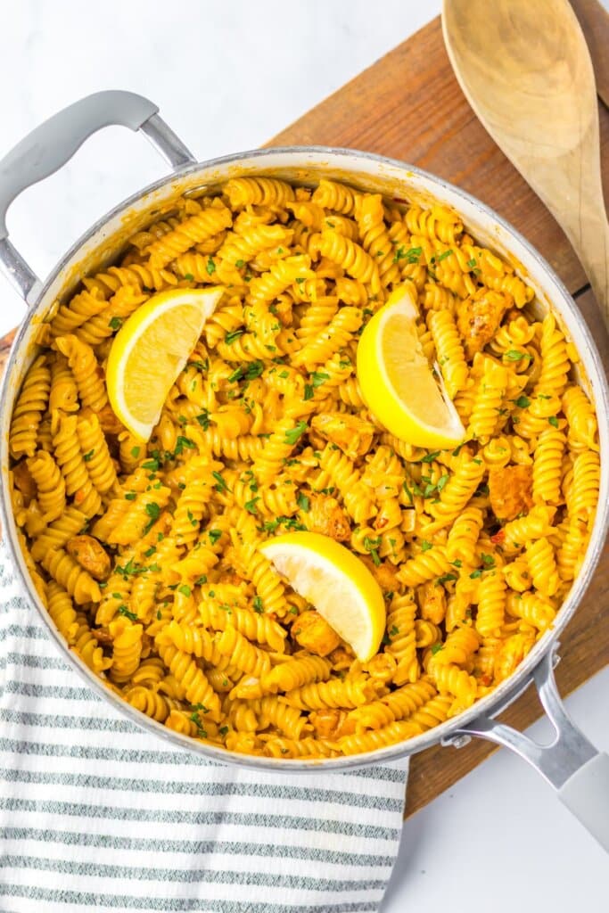 Chicken cowboy butter pasta in a skillet.