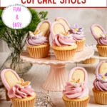 High heel cupcakes on a table ready to serve.
