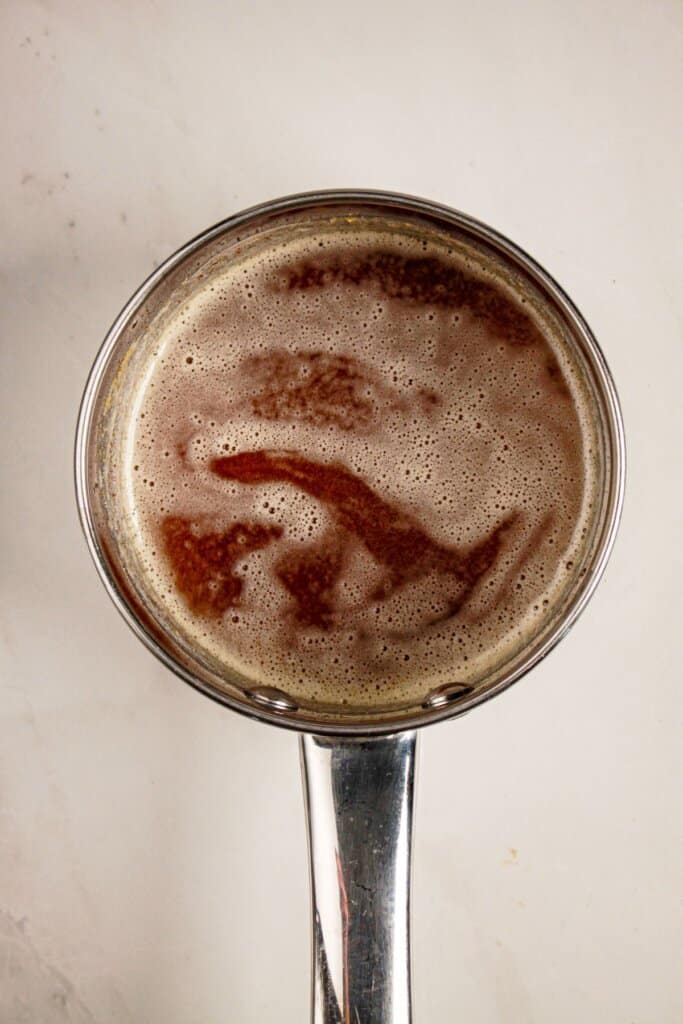 Browned butter in a saucepan.