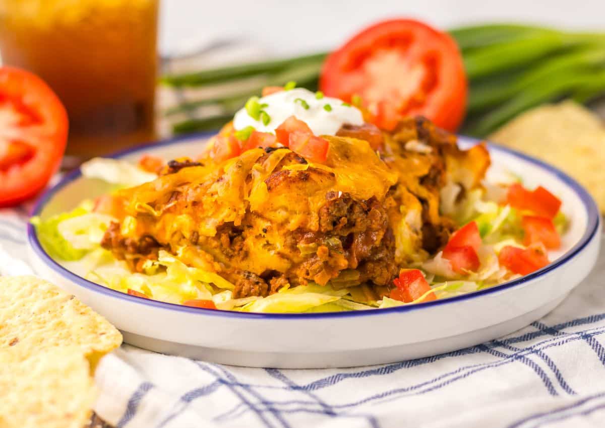 Taco bubble up bake on a plate.