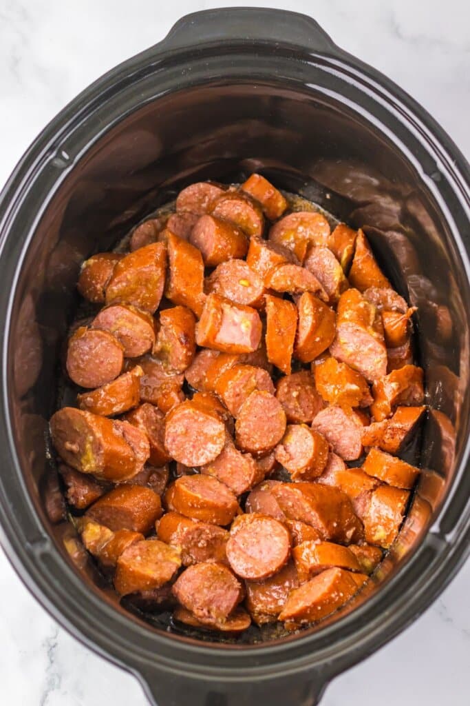 Smoked sausage in a crock pot.