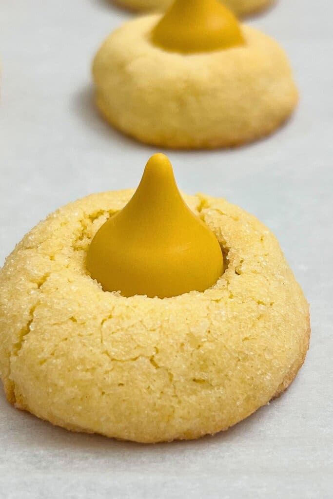 Butterbeer cookie cooling on a baking sheet.