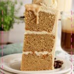 Slice of cappuccino cake on a plate.