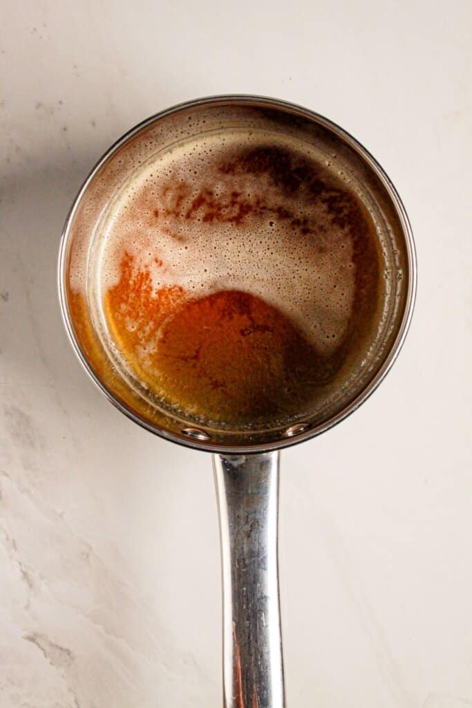 Brown butter in a saucepan.