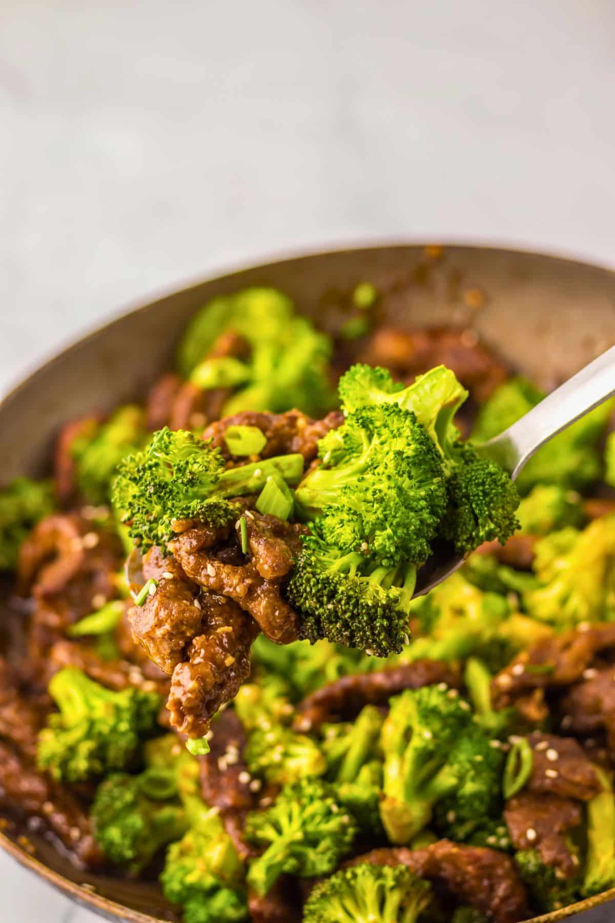 Spoonful of beef and broccoli.