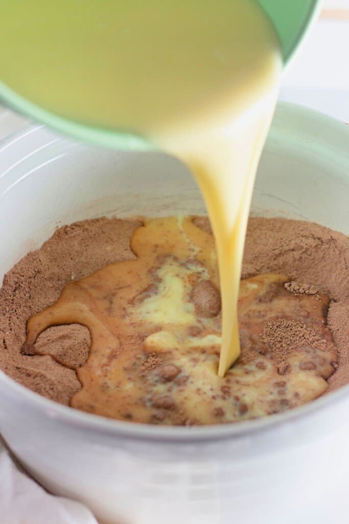 Eggs being added to batter.