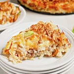 Slice of hobo casserole on a small white plate.