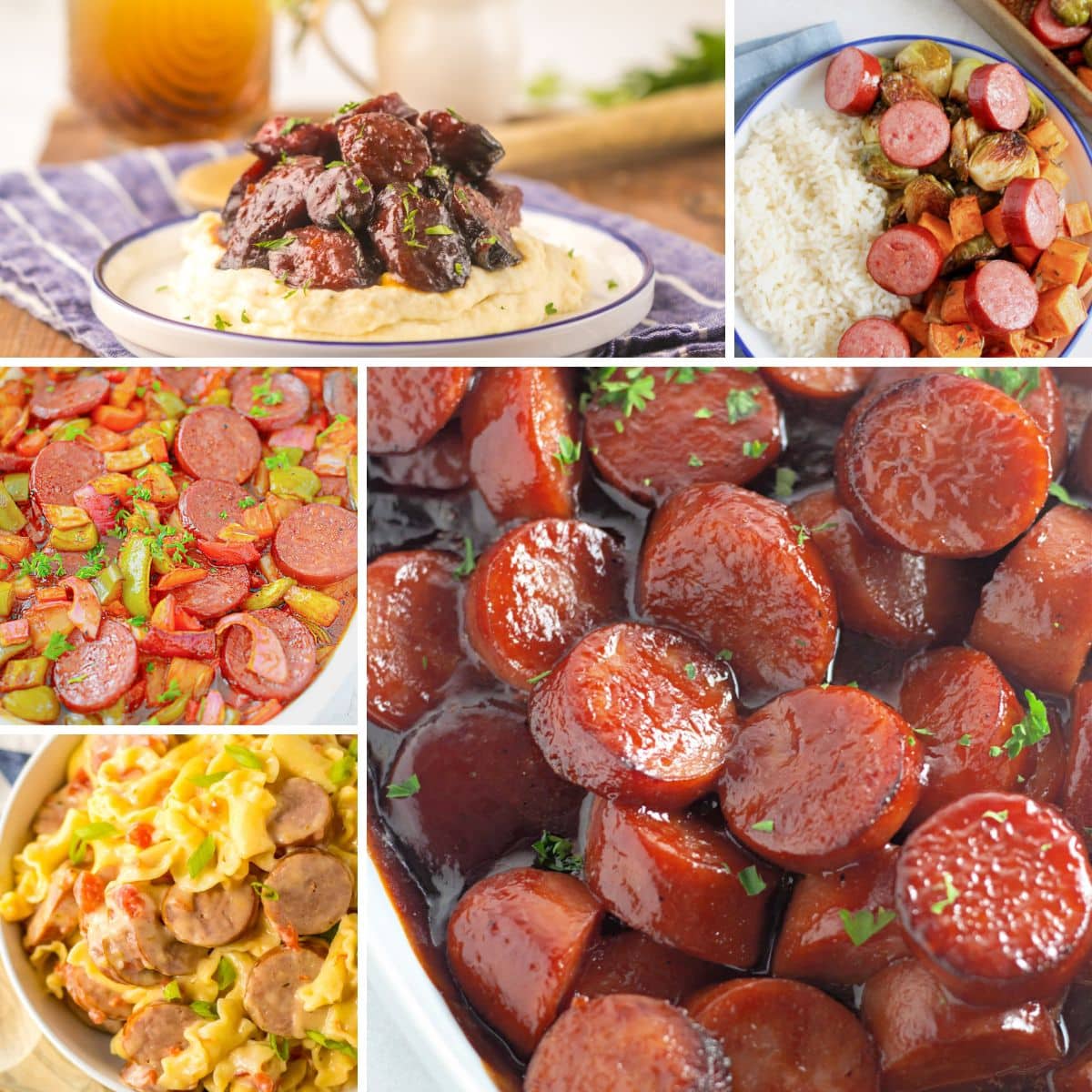 Collage of kielbasa recipes.