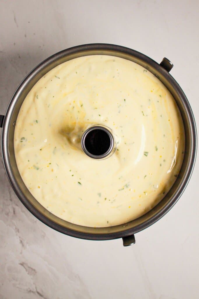 Batter in a baking pan.