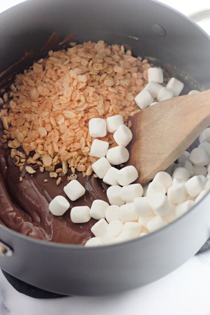Candy ingredients being mixed in a pot.