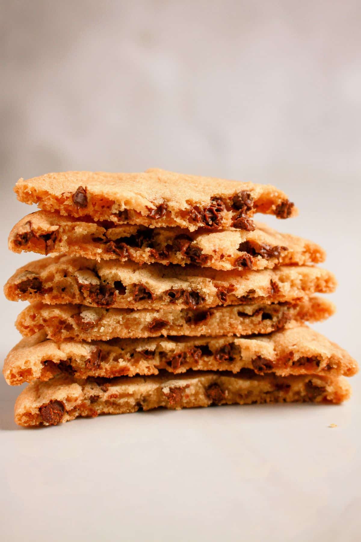 Halves of cookies stacked on top of each other.