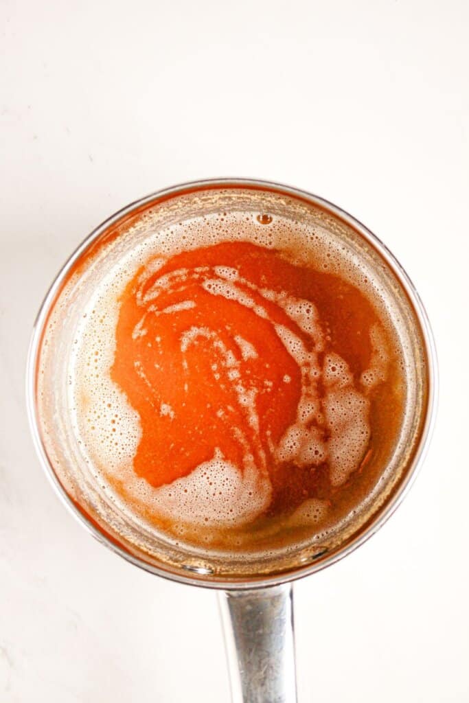Browned butter in a sauce pan.