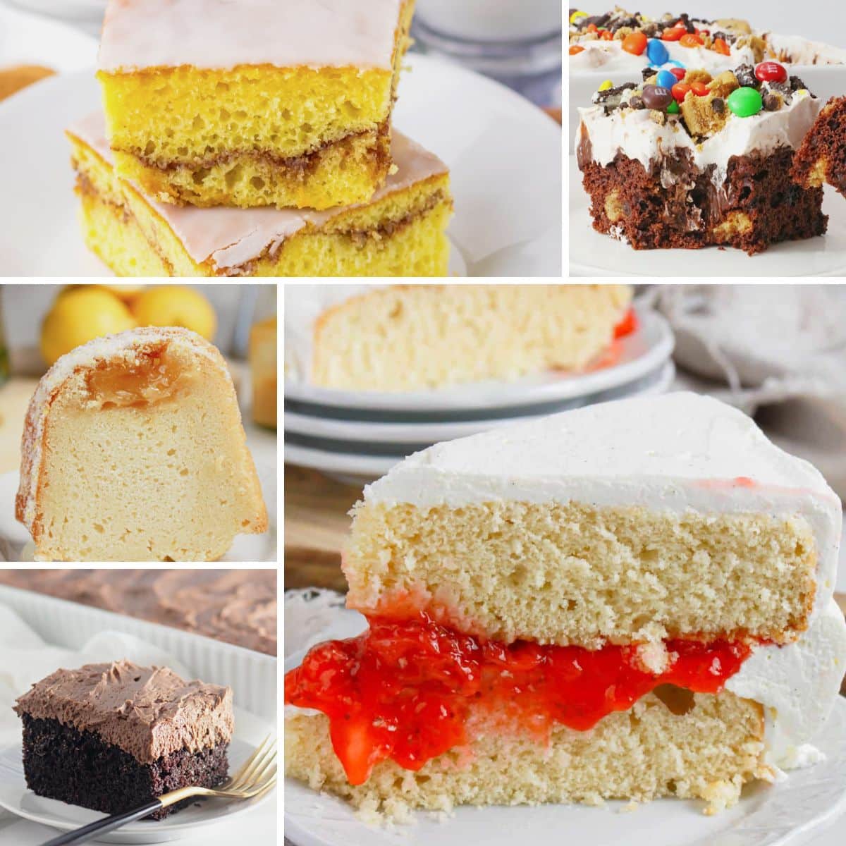 Collage of cake recipes.
