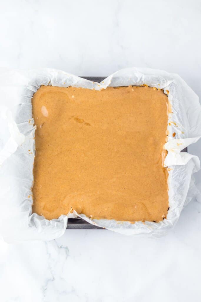 Frosting hardening on top of dessert in baking dish.