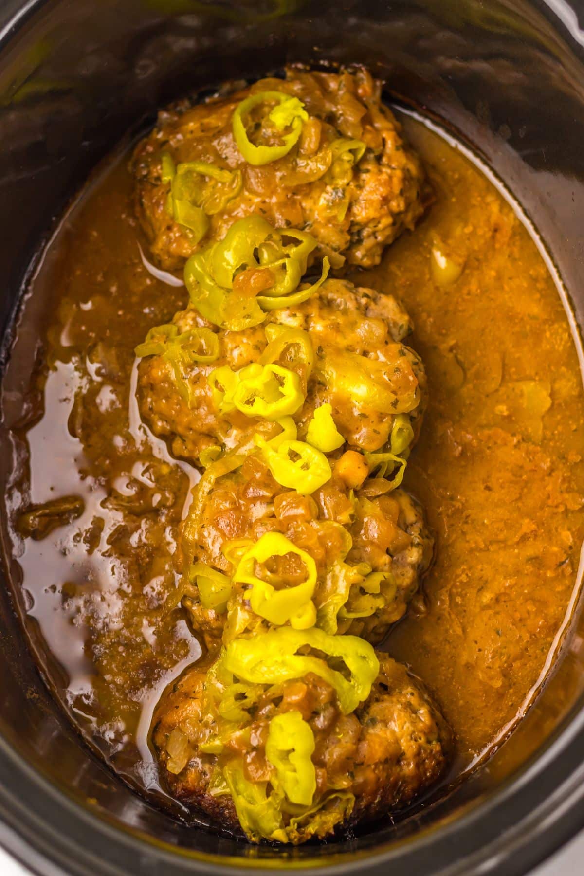 Salisbury steaks in slow cooker.