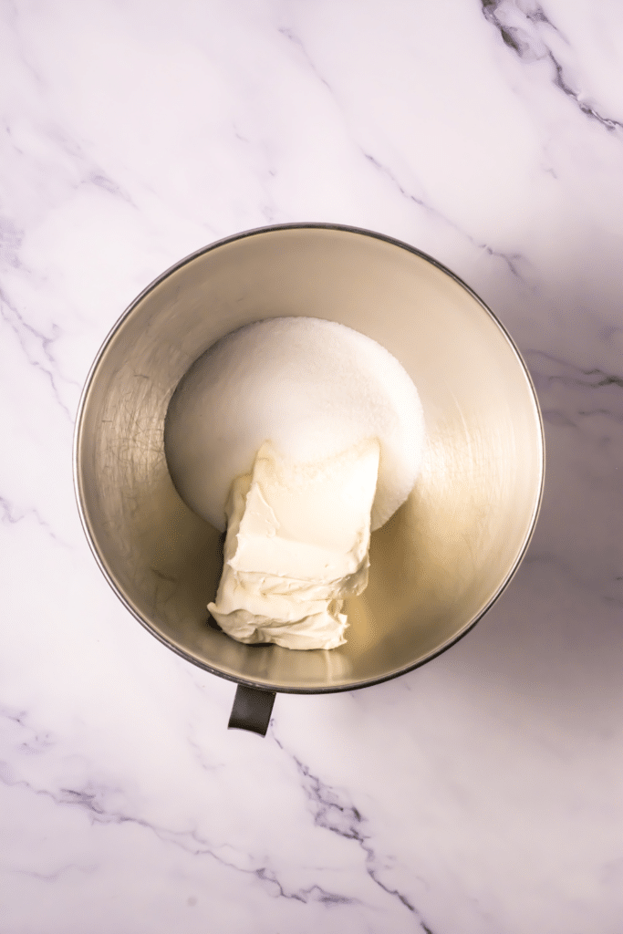 Beat cream cheese and sugar