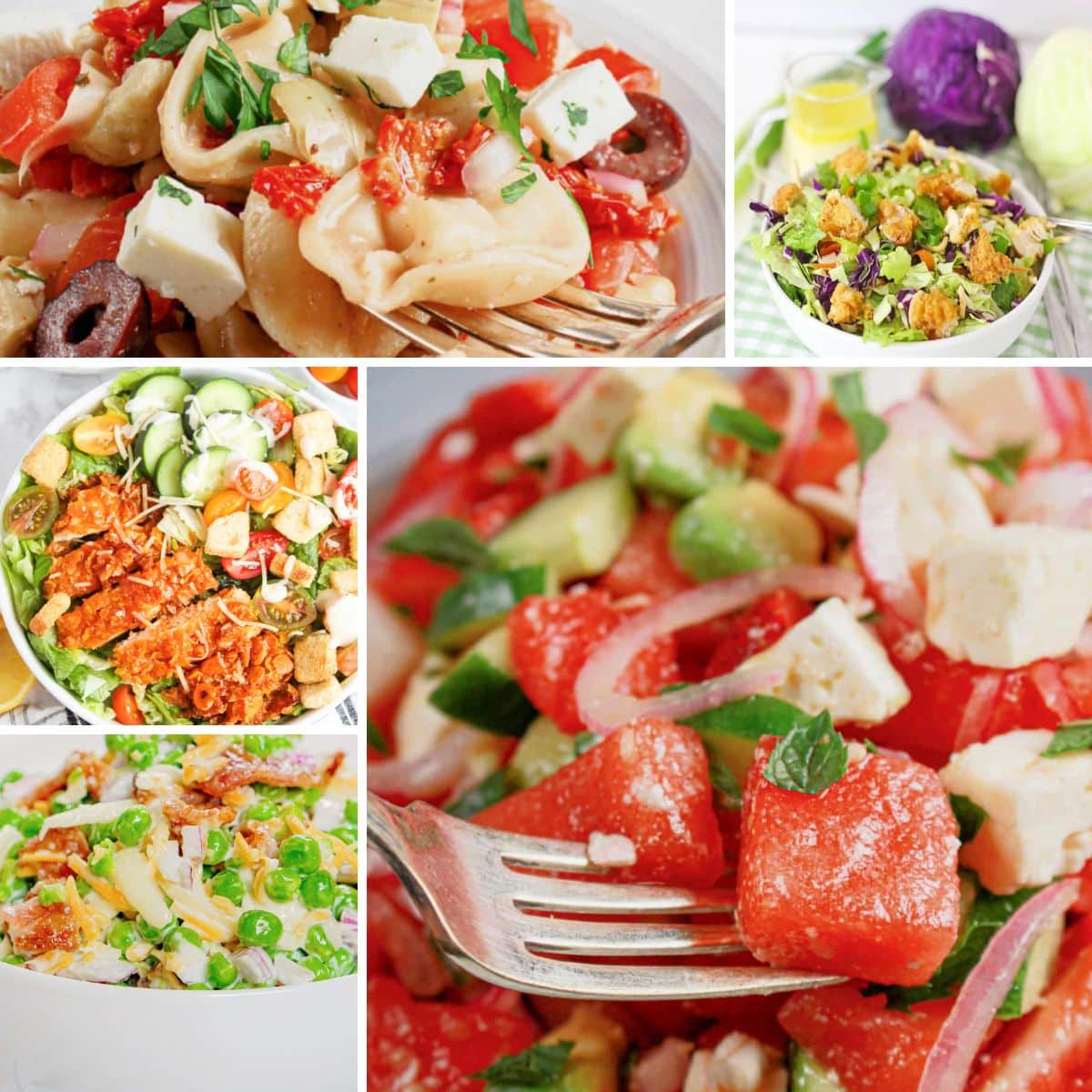 Collage of salad recipes.