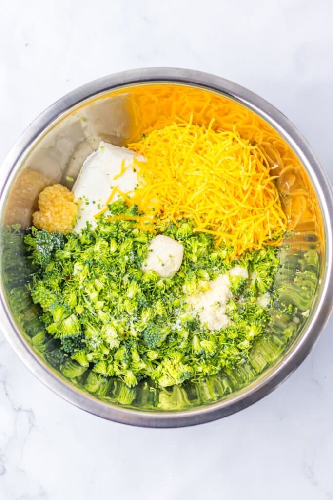 Filling ingredients being mixed together in a mixing bowl.